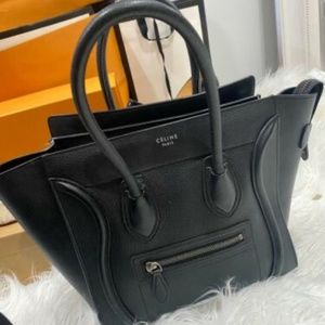Authentic CELINE "Mini Luggage" Black Leather Handbag